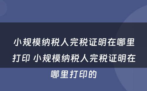 小规模纳税人完税证明在哪里打印 小规模纳税人完税证明在哪里打印的