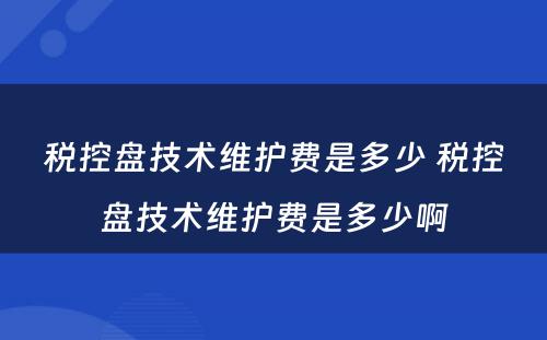 税控盘技术维护费是多少 税控盘技术维护费是多少啊