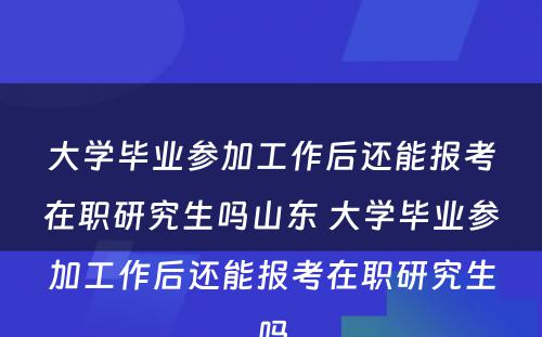 大学毕业参加工作后还能报考在职研究生吗山东 大学毕业参加工作后还能报考在职研究生吗