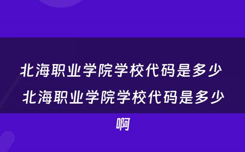 北海职业学院学校代码是多少 北海职业学院学校代码是多少啊