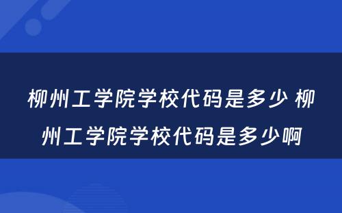 柳州工学院学校代码是多少 柳州工学院学校代码是多少啊