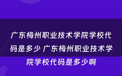 广东梅州职业技术学院学校代码是多少 广东梅州职业技术学院学校代码是多少啊