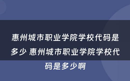 惠州城市职业学院学校代码是多少 惠州城市职业学院学校代码是多少啊