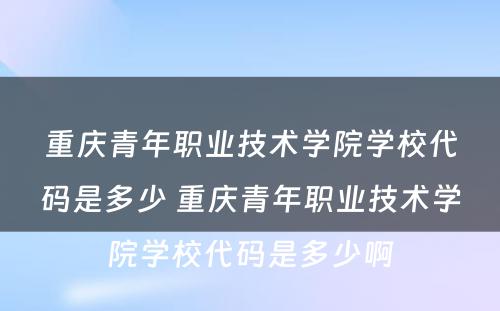 重庆青年职业技术学院学校代码是多少 重庆青年职业技术学院学校代码是多少啊