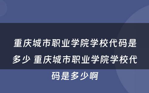 重庆城市职业学院学校代码是多少 重庆城市职业学院学校代码是多少啊