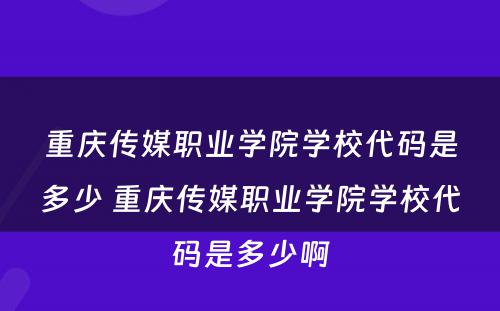 重庆传媒职业学院学校代码是多少 重庆传媒职业学院学校代码是多少啊