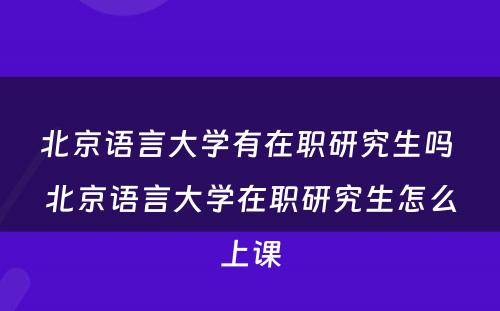 北京语言大学有在职研究生吗 北京语言大学在职研究生怎么上课