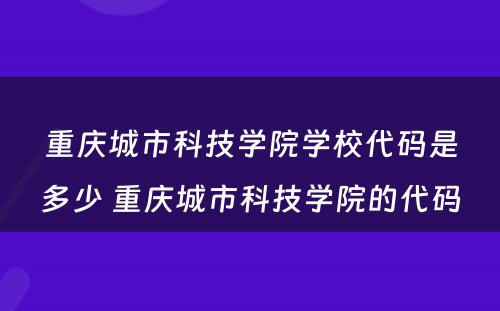 重庆城市科技学院学校代码是多少 重庆城市科技学院的代码