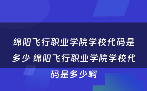 绵阳飞行职业学院学校代码是多少 绵阳飞行职业学院学校代码是多少啊