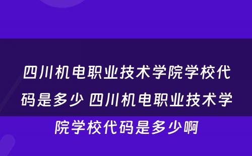 四川机电职业技术学院学校代码是多少 四川机电职业技术学院学校代码是多少啊