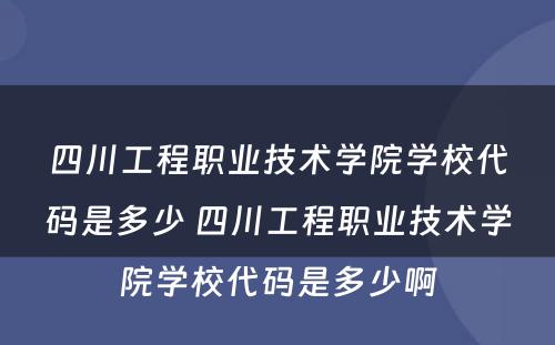 四川工程职业技术学院学校代码是多少 四川工程职业技术学院学校代码是多少啊