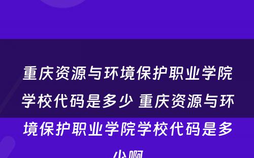 重庆资源与环境保护职业学院学校代码是多少 重庆资源与环境保护职业学院学校代码是多少啊