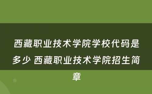 西藏职业技术学院学校代码是多少 西藏职业技术学院招生简章