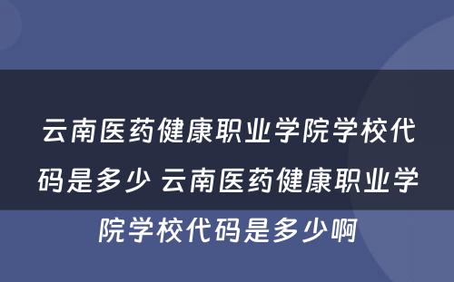 云南医药健康职业学院学校代码是多少 云南医药健康职业学院学校代码是多少啊