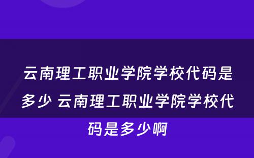 云南理工职业学院学校代码是多少 云南理工职业学院学校代码是多少啊