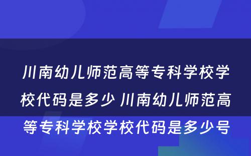 川南幼儿师范高等专科学校学校代码是多少 川南幼儿师范高等专科学校学校代码是多少号