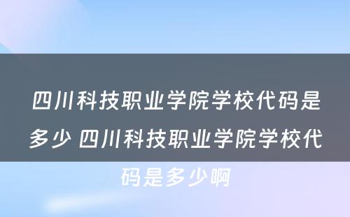四川科技职业学院学校代码是多少 四川科技职业学院学校代码是多少啊