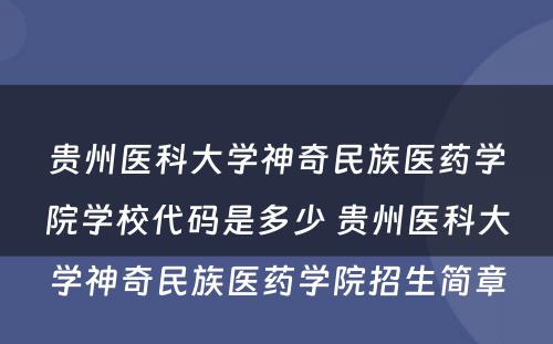 贵州医科大学神奇民族医药学院学校代码是多少 贵州医科大学神奇民族医药学院招生简章