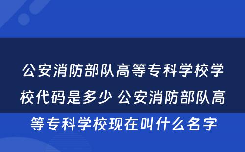 公安消防部队高等专科学校学校代码是多少 公安消防部队高等专科学校现在叫什么名字