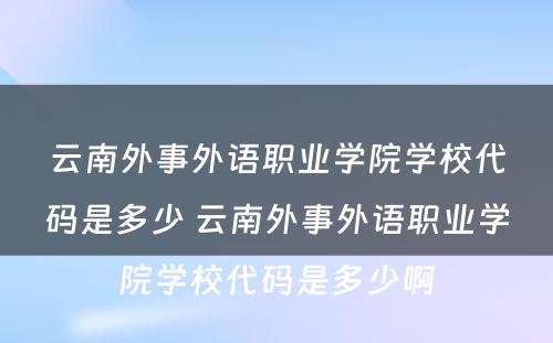 云南外事外语职业学院学校代码是多少 云南外事外语职业学院学校代码是多少啊