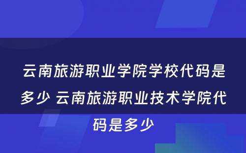 云南旅游职业学院学校代码是多少 云南旅游职业技术学院代码是多少