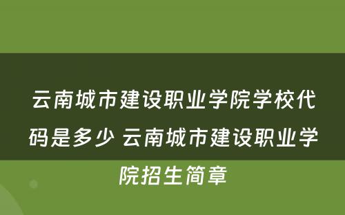 云南城市建设职业学院学校代码是多少 云南城市建设职业学院招生简章