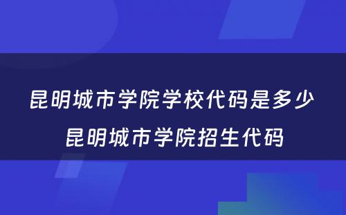 昆明城市学院学校代码是多少 昆明城市学院招生代码
