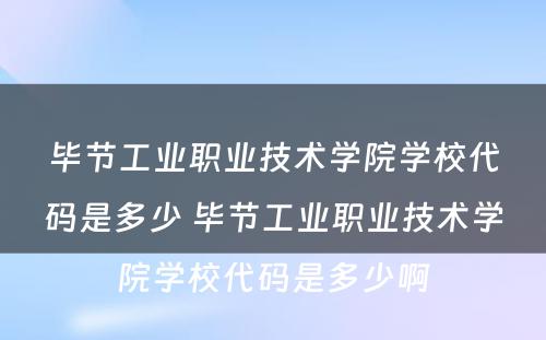 毕节工业职业技术学院学校代码是多少 毕节工业职业技术学院学校代码是多少啊