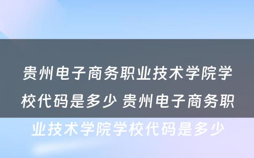 贵州电子商务职业技术学院学校代码是多少 贵州电子商务职业技术学院学校代码是多少