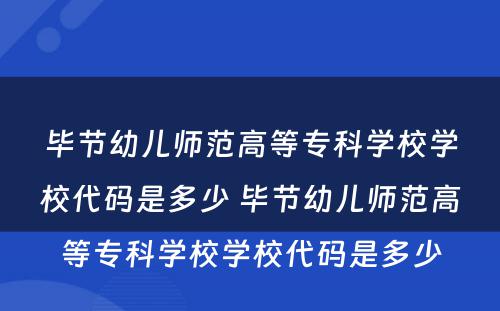 毕节幼儿师范高等专科学校学校代码是多少 毕节幼儿师范高等专科学校学校代码是多少
