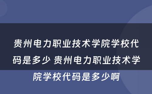 贵州电力职业技术学院学校代码是多少 贵州电力职业技术学院学校代码是多少啊