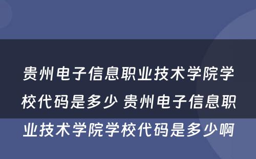 贵州电子信息职业技术学院学校代码是多少 贵州电子信息职业技术学院学校代码是多少啊