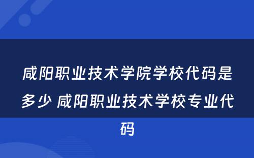 咸阳职业技术学院学校代码是多少 咸阳职业技术学校专业代码