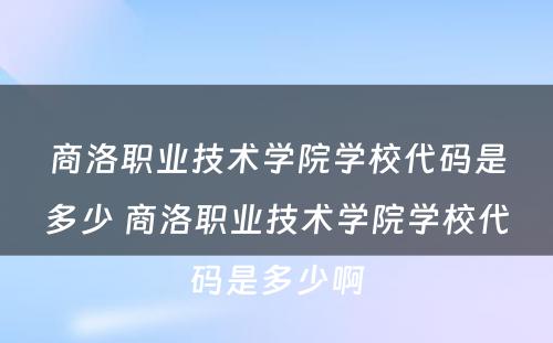 商洛职业技术学院学校代码是多少 商洛职业技术学院学校代码是多少啊