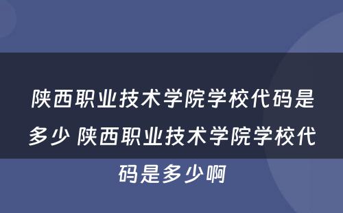 陕西职业技术学院学校代码是多少 陕西职业技术学院学校代码是多少啊