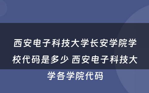 西安电子科技大学长安学院学校代码是多少 西安电子科技大学各学院代码
