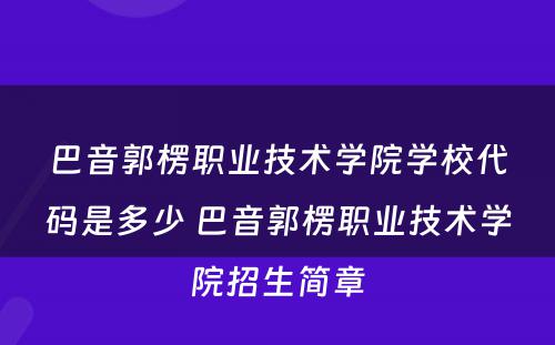 巴音郭楞职业技术学院学校代码是多少 巴音郭楞职业技术学院招生简章