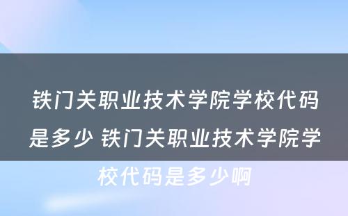铁门关职业技术学院学校代码是多少 铁门关职业技术学院学校代码是多少啊