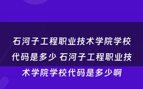 石河子工程职业技术学院学校代码是多少 石河子工程职业技术学院学校代码是多少啊