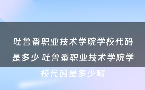 吐鲁番职业技术学院学校代码是多少 吐鲁番职业技术学院学校代码是多少啊