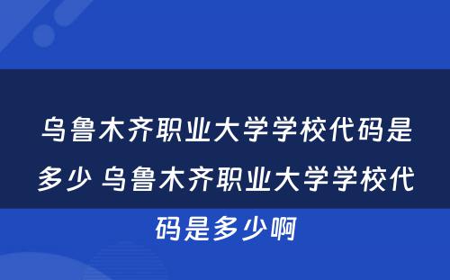乌鲁木齐职业大学学校代码是多少 乌鲁木齐职业大学学校代码是多少啊