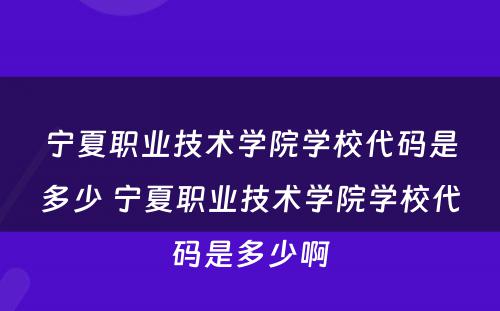 宁夏职业技术学院学校代码是多少 宁夏职业技术学院学校代码是多少啊