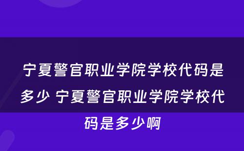 宁夏警官职业学院学校代码是多少 宁夏警官职业学院学校代码是多少啊