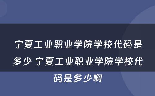 宁夏工业职业学院学校代码是多少 宁夏工业职业学院学校代码是多少啊