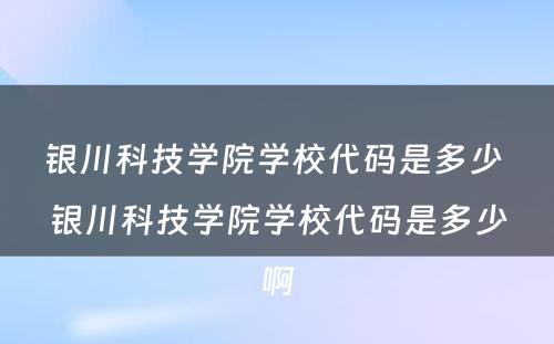 银川科技学院学校代码是多少 银川科技学院学校代码是多少啊