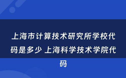 上海市计算技术研究所学校代码是多少 上海科学技术学院代码