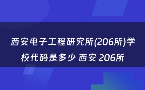 西安电子工程研究所(206所)学校代码是多少 西安 206所