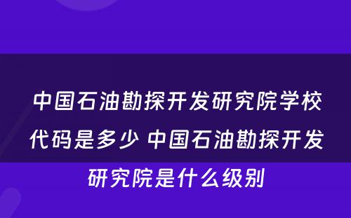 中国石油勘探开发研究院学校代码是多少 中国石油勘探开发研究院是什么级别