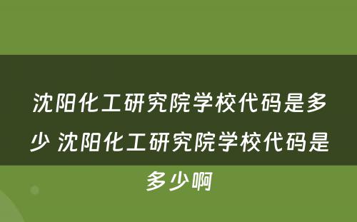 沈阳化工研究院学校代码是多少 沈阳化工研究院学校代码是多少啊