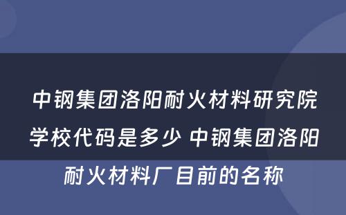 中钢集团洛阳耐火材料研究院学校代码是多少 中钢集团洛阳耐火材料厂目前的名称